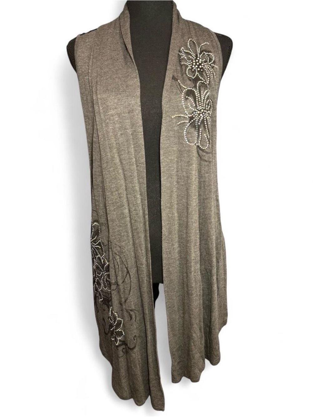 Vocal Embellished Open Front Long Cardigan